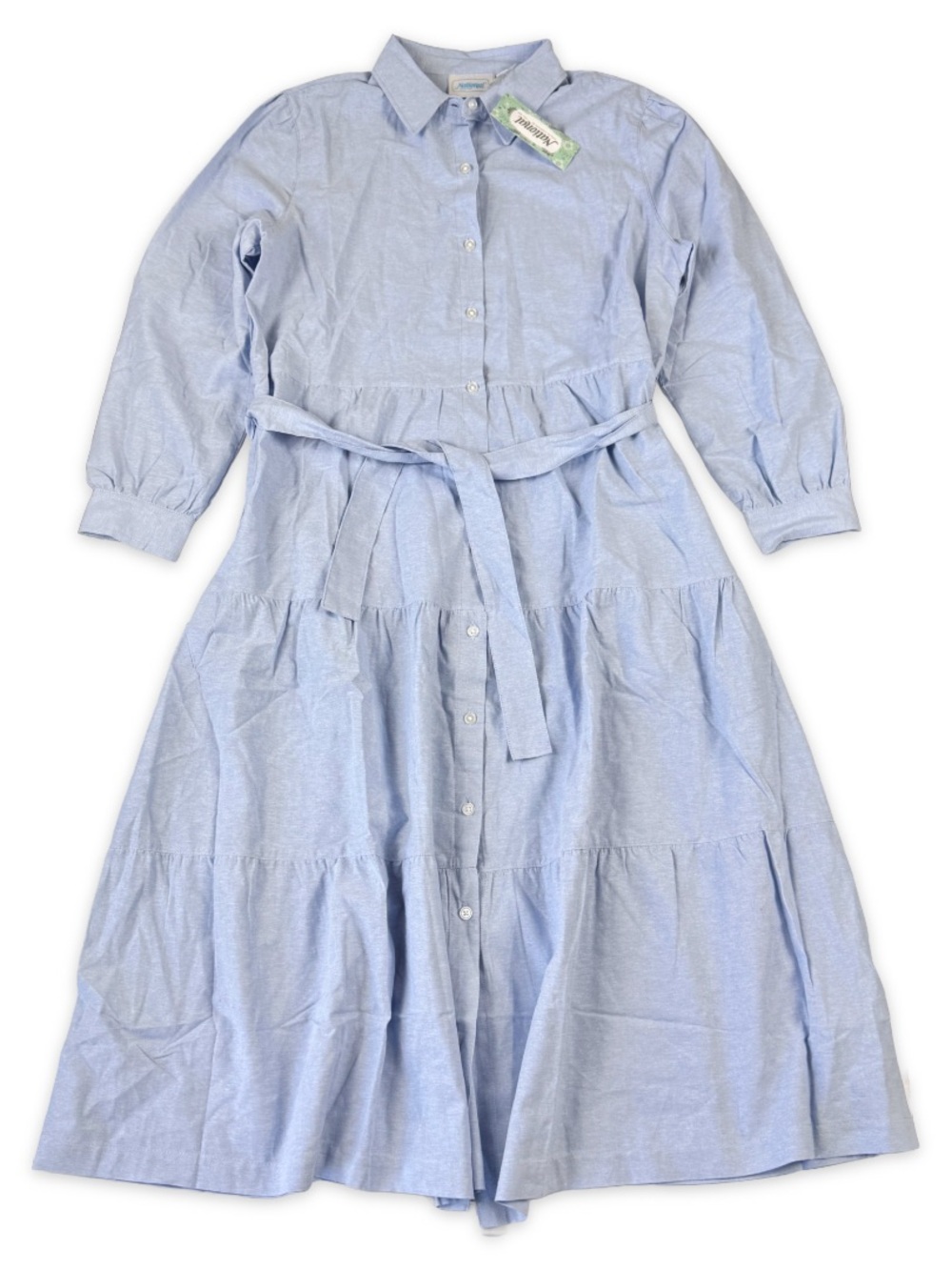 National Maxi Dress Womens PM Petite Medium Light Blue Shirt Dress Belted NWT